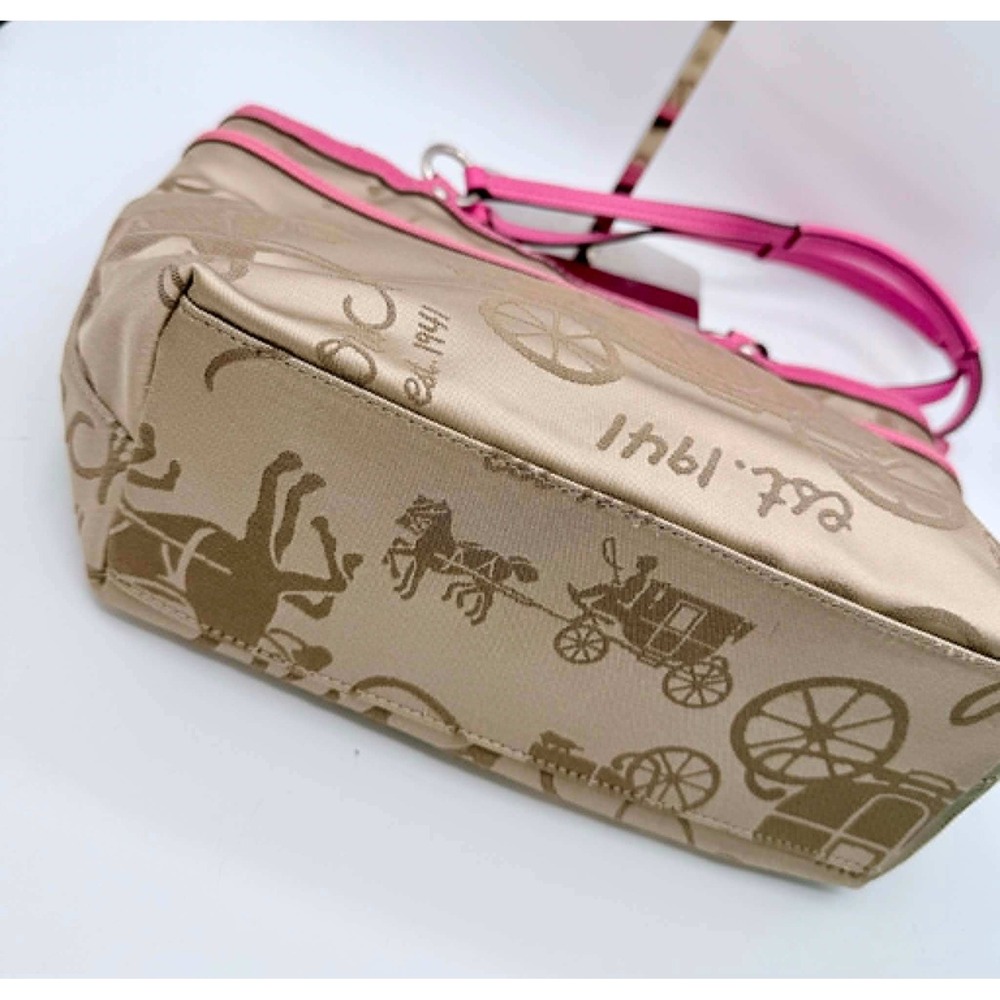 Coach Horse & Carriage Sateen Gallery Shoulder Bag Pink Khaki F14482 Tote - Picture 7 of 10